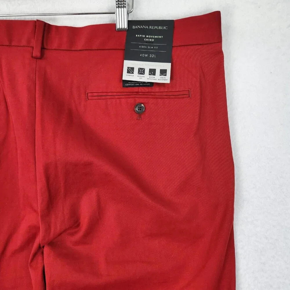 Banana Republic Pants Mens 40x32 Red Aiden Slim Fit Rapid Movement Chino NEW